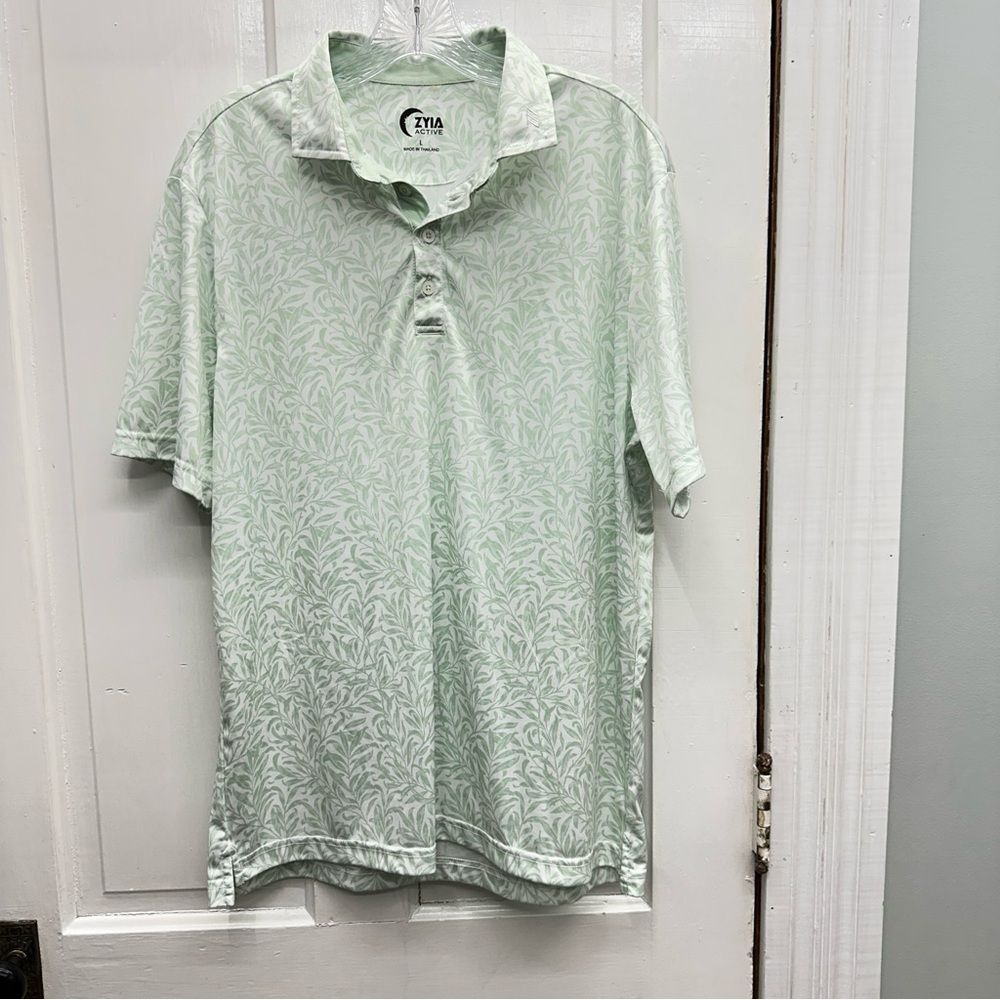 ZYIA Active Green White Hawaiian Dri-fit Polo Golf Shirt‎ Men’s Large
